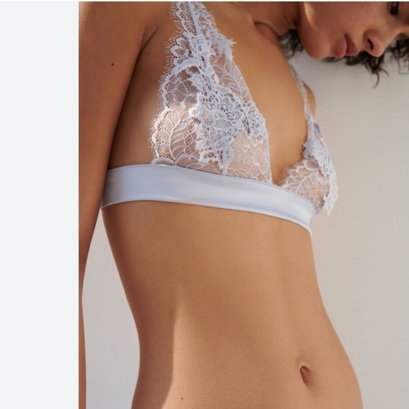 ZARA silver satin and lace triangle bralette L - Picture 1 of 10